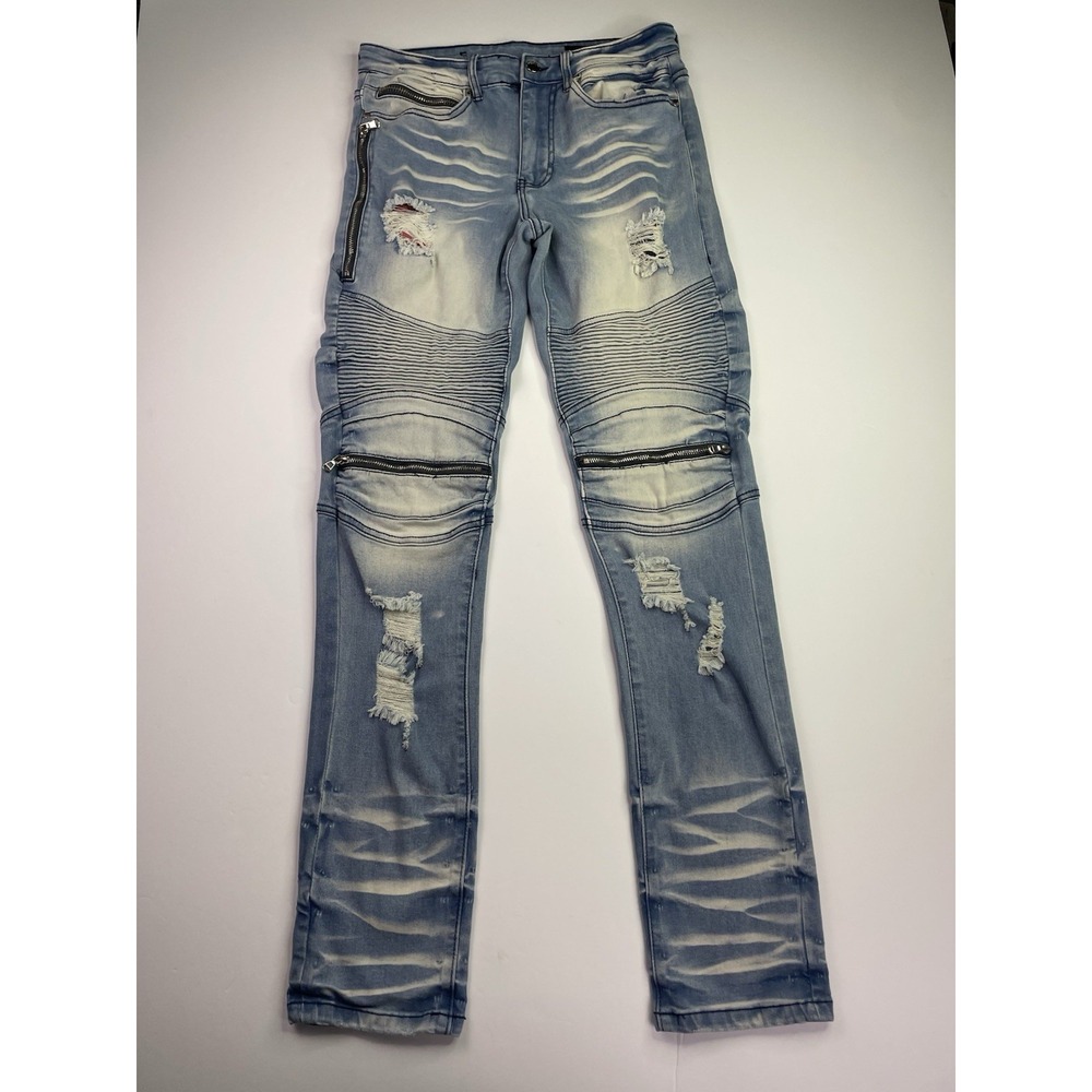 Rockstar Original Biker Moto Jeans Mens 30 Pants Ultra Slim Blue Denim